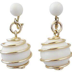 Vintage Signed Crown Trifari White Spiral Clip Earrings, 1954